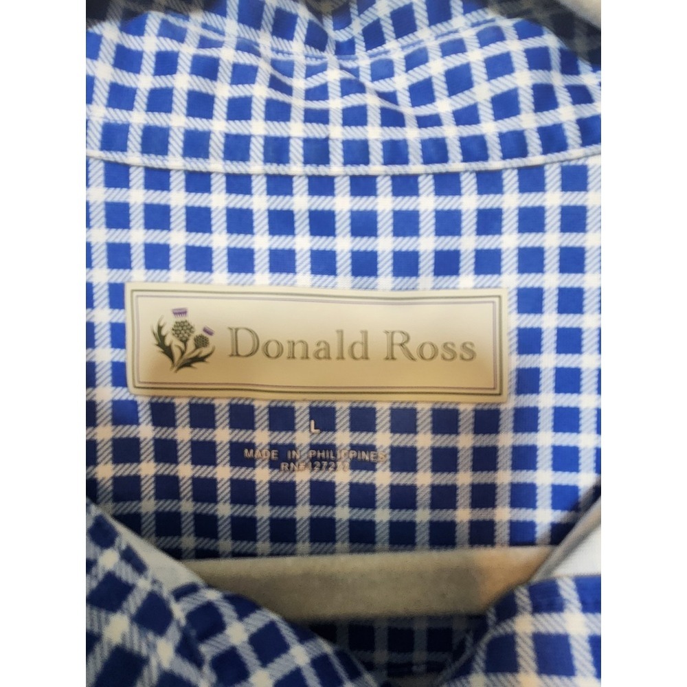 Donald Ross Golf Men's Blue Checked Short Sleeve Polo Shirt Large Embroidered - Picture 2 of 8